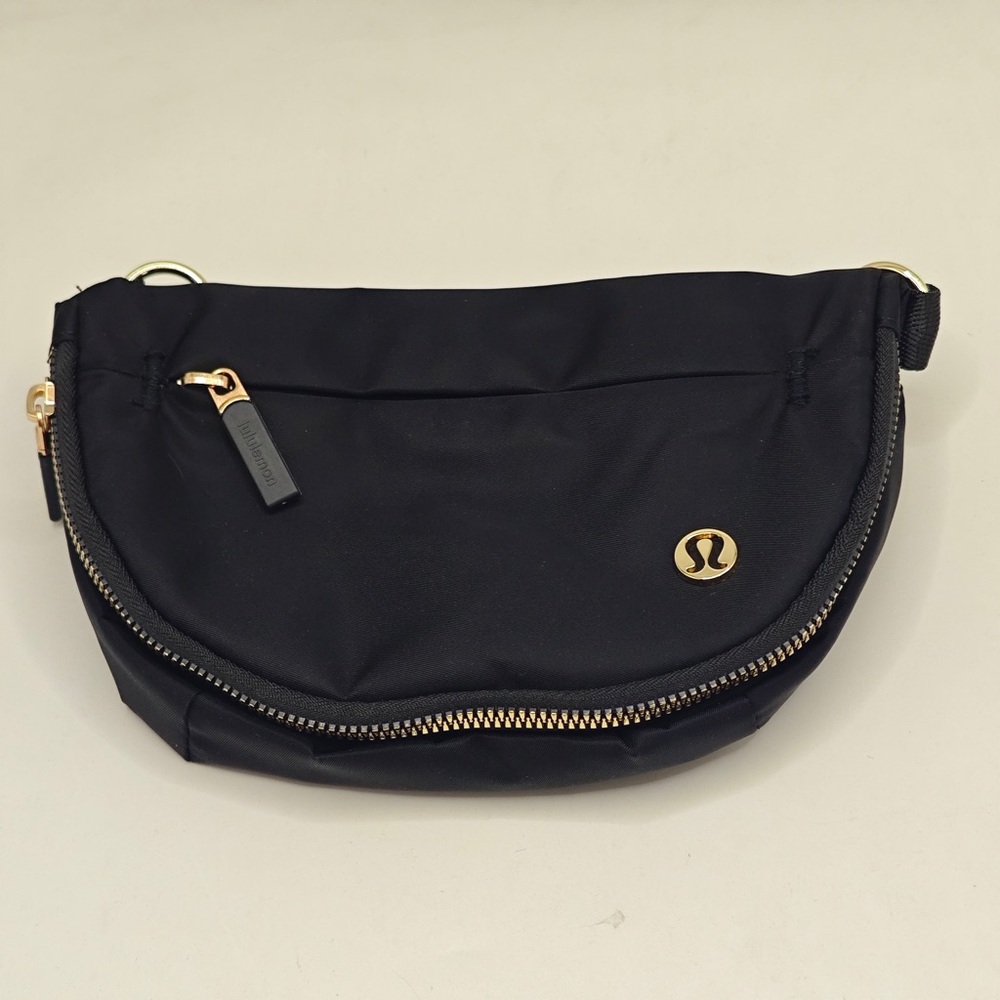 lululemon athletica Black Crossbody Belt Bag with Gold Hardware